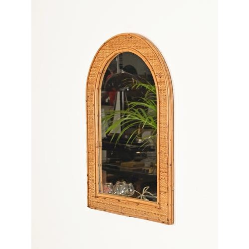 French Riviera Style Arch Mirror in Bamboo and Woven Wicker, Italy, 1970s For Sale - Image 6 of 11