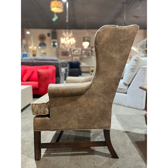 Early 21st Century Heckman Brown Fabric "Celeste" Wingback Chair For Sale - Image 5 of 10