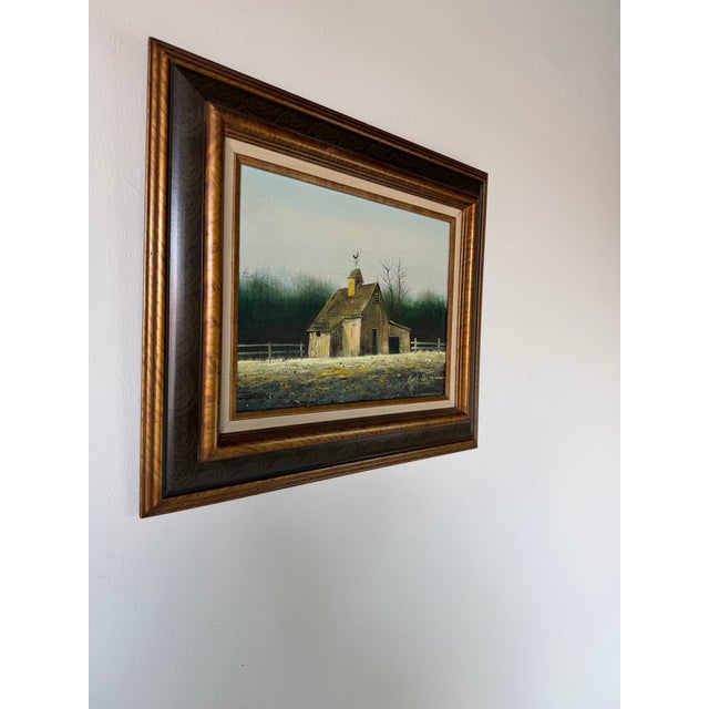 Farmhouse 1970s Vintage Country Farm - Landscape Scene Oil Painting by Herb Helen – Framed For Sale - Image 3 of 12