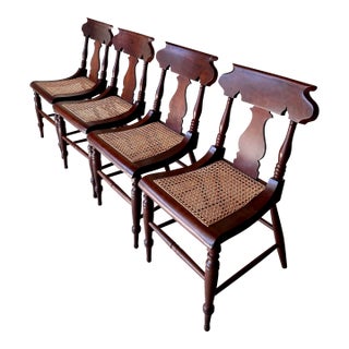 Vintage Set of 4 Cane Seat Dining Chairs For Sale