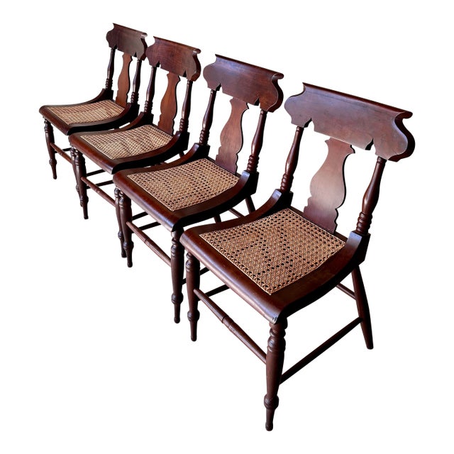 Vintage Set of 4 Cane Seat Dining Chairs For Sale