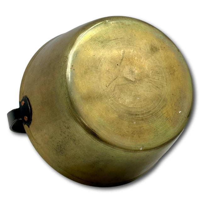 Antique 12 Inch Heavy Brass & Hand Wrought Iron Fireplace Hearth Hanging Cooking Pot Mid 19th Century For Sale - Image 14 of 18