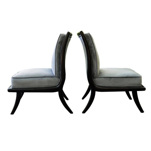 Mid-Century Modern Pair Mid-Century Modern/Art Deco Ebonized Lounge Chairs With Velvet Upholstery For Sale - Image 3 of 6