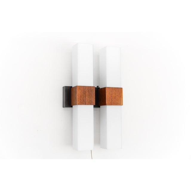 Teak and Opaline Glass Wall Lamp from Kaiser Leuchten, 1960s For Sale - Image 4 of 17