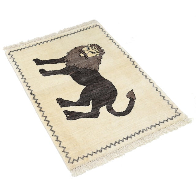 Pasargad DC Handmade Gabbeh Pictorial Lion Accent Rug For Sale - Image 4 of 4
