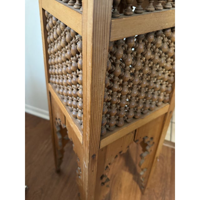 Early 20th Century Antique Moorish Pedestal Plant Stand Carved Wood Moucharabieh Lattice Table 40" For Sale - Image 5 of 8
