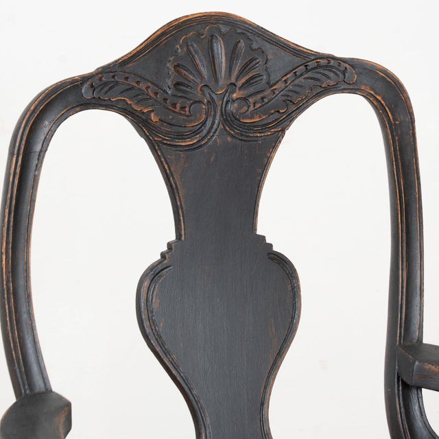 Pair of 19th Century Swedish Black Rococo Armchairs For Sale - Image 4 of 12