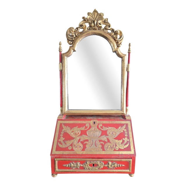 18th Century European Red Lacquer Dressing Table with Mirror, 1780 For Sale