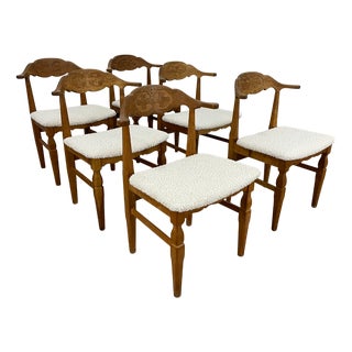 Brutalist Oak Dining Chairs by Henning Kjærnulf for EG Kvalitetsmöbel, Denmark, 1960s, Set of 6 For Sale