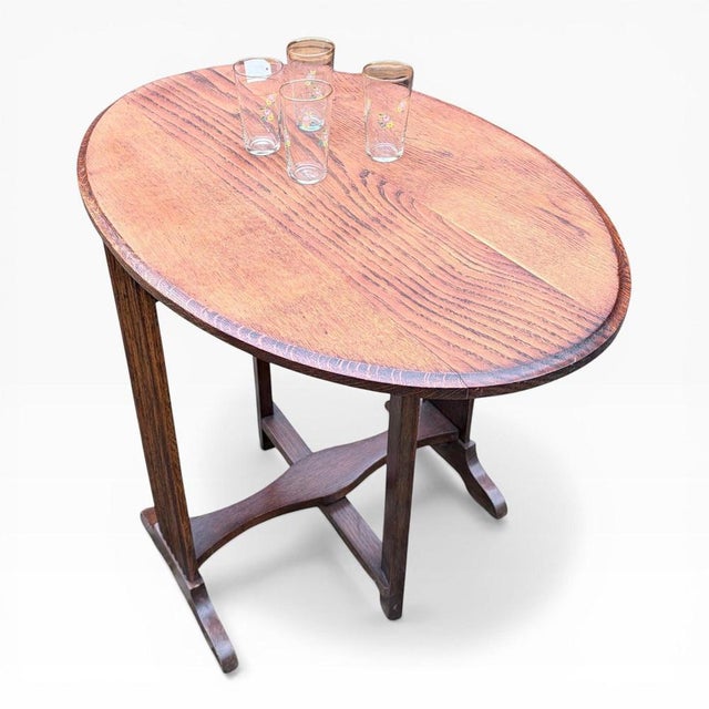 Arts & Crafts Oak Folding Wine Table For Sale - Image 5 of 11