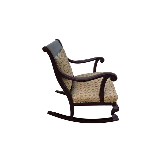 Antique French Carved Empire Rocking Chair Armchair Mahogany Lounge Rocker For Sale - Image 10 of 13