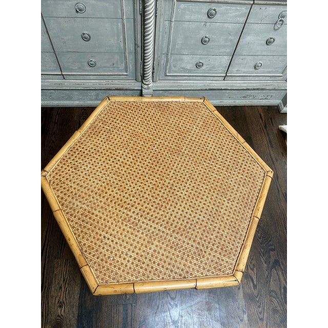 Chinoiserie Brighton Pavilion Style Bamboo and Cane Hexagonal Coffee Table For Sale - Image 3 of 5