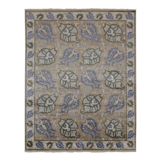 Rug & Kilim’s Classic Style Rug in Brown With Beige and Blue Floral Patterns For Sale