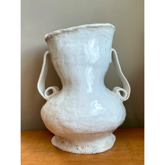 Vintage Monumental White Ceramic Double-Handled Vase For Sale - Image 9 of 12