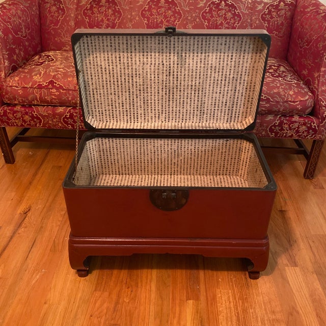 Brick Red Mid 20th Century Chinese Red Trunk Coffee Table For Sale - Image 8 of 13