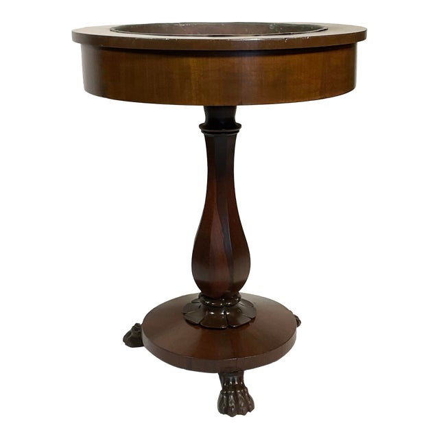 Antique 1800s Rosewood Pedestal Plant Holder Removable Copper Insert, Three-Legged Lions Hairy Paw For Sale