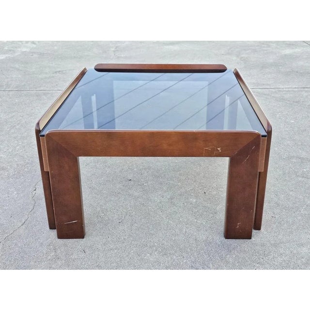 Coffee Table in Walnut and Smoke Glass attributed to Afra and Tobia Scarpa for MCM, Italy, 1960s For Sale - Image 9 of 10