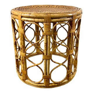 1960s Scorched Bamboo, Cane and Rattan Stool / Stand For Sale
