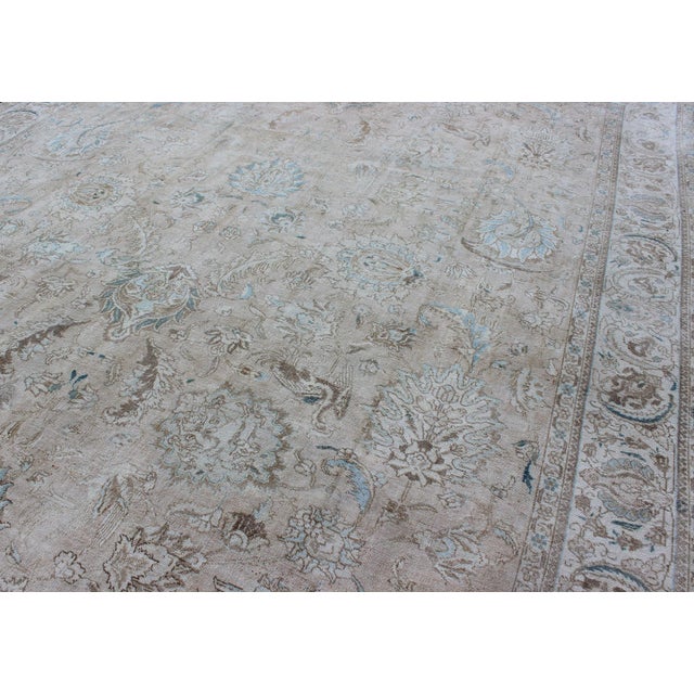 Vintage Tabriz Rug With Soft Floral Medallion Design in Neutral Distressed Tones 9'8 X 12'6 For Sale In Atlanta - Image 6 of 15