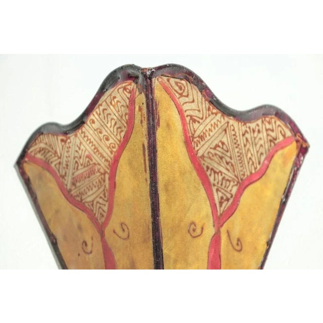 Late 20th Century Vintage Moroccan Berber Hand-Painted Hide and Iron Fan-Form Wall Sconce, 1980 For Sale - Image 5 of 14