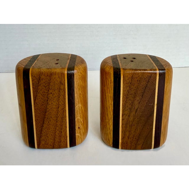 Wood Organic Modern Wood Salt & Pepper Shakers With Striped Inlay For Sale - Image 7 of 8