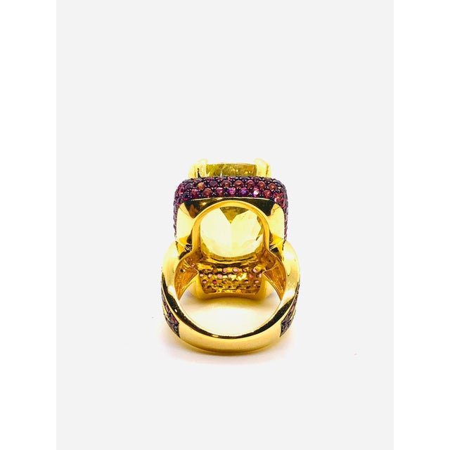 Yellow Bochic “Orient” Vintage Natural Ruby & Lemon Quartz Ring Set In 18 K Gold & Silver For Sale - Image 8 of 9