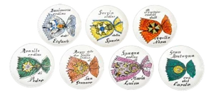 Mid Fornasetti "Al Merito" Porcelain Coasters, 7