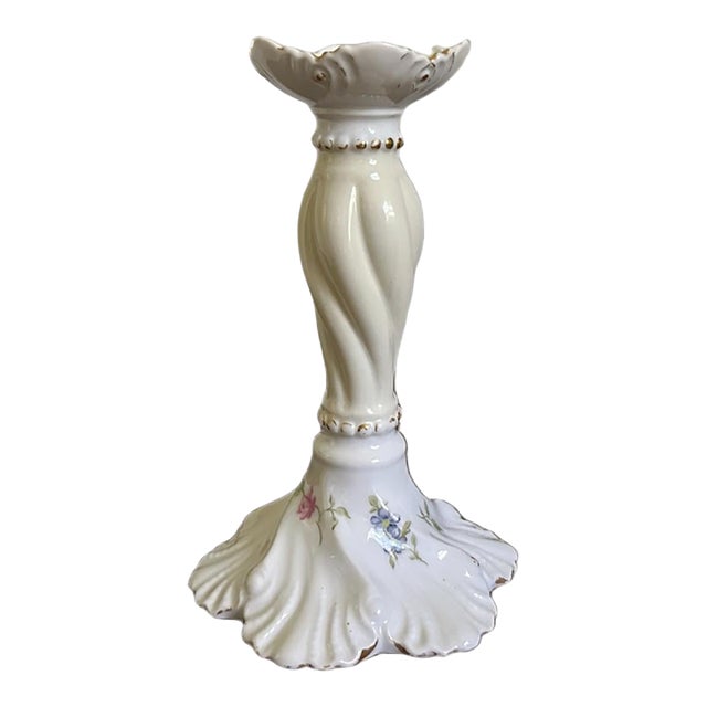 Antique Victorian Hand Painted Fine Limoges Porcelain Candlestick Holder -France For Sale