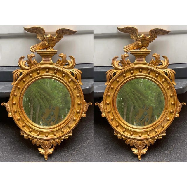 Wood Mid-Century Italian Carved Eagle Giltwood Federal Style Mirror, Two Available For Sale - Image 7 of 11