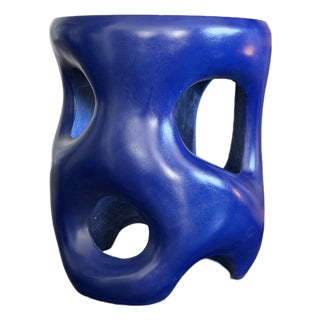 Made Goods Hyde Stool in Glossy Cobalt Blue Reinforced Concrete Sculptural Modern Organic Side Table For Sale