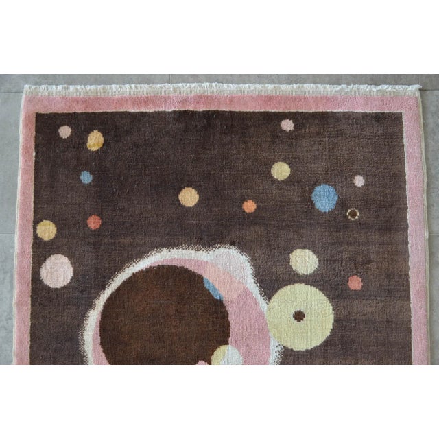 Coffee Kandinsky - Several Circles - Inspired Hand Knotted Area Rug One of a Kind Small Rug- 2′7″ × 3′8″ For Sale - Image 8 of 12