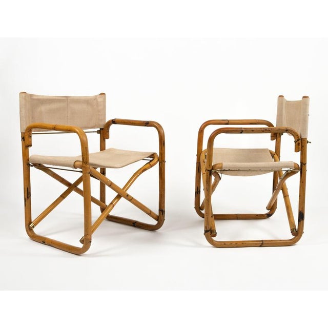 1960s Mid-Century Bamboo and Fabric Director's Folding Chairs, Italy, 1960s, Set of 2 For Sale - Image 5 of 18