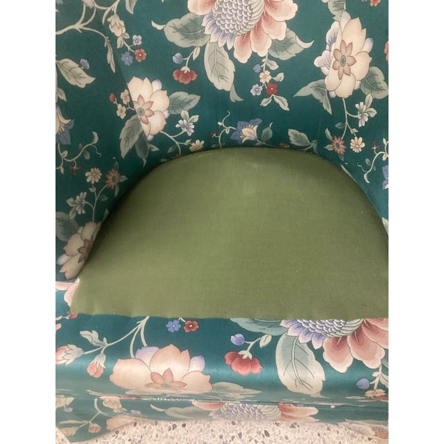 Vintage 1980s Drexel Heritage Cottage Core Boho Barrel Club Chairs in Green Floral Motif - A Pair For Sale - Image 9 of 11