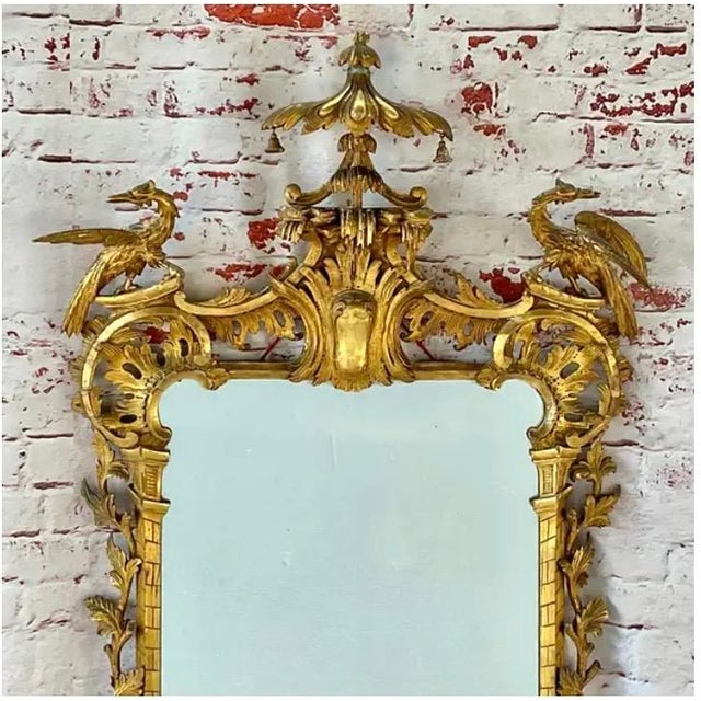 Chinese Chinese Chippendale Style Giltwood Mirror With Hoho Birds For Sale - Image 3 of 17