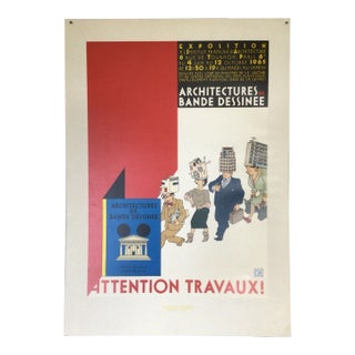 Signed Joost Swarte French Institute of Architecture Exposition Poster “Attention Travaux” For Sale
