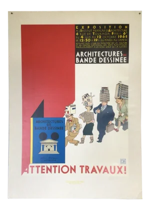 Signed Joost Swarte French Institute of Architecture Exposition Poster “Attention Travaux”