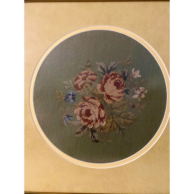 Vintage Framed Roses Needlepoint Floral Art, a Pair For Sale - Image 4 of 8