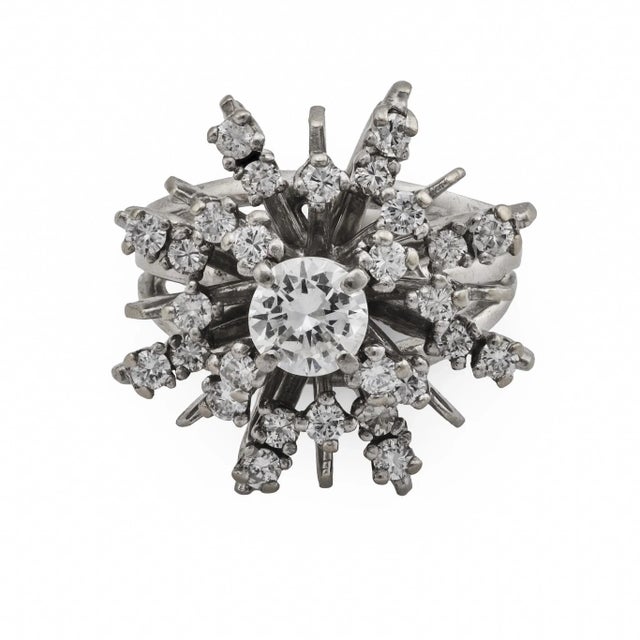 Vintage Diamond 14k White Gold Cocktail Ring, Size 4.5 For Sale - Image 4 of 7