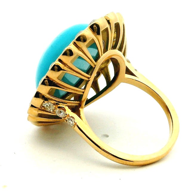Antique 18k Gold Turquoise & Diamond Halo Ring, Size 6.75 For Sale - Image 4 of 10