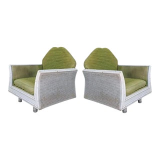 Hollywood Regency Faux Bamboo Lounge Chairs With Cane Back - a Pair For Sale