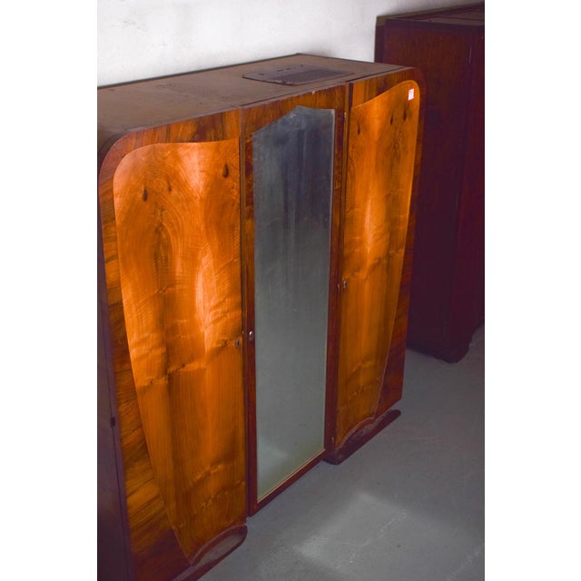 Vintage Art Deco Three-Door Wardrobe in Walnut, 1930 For Sale - Image 3 of 11