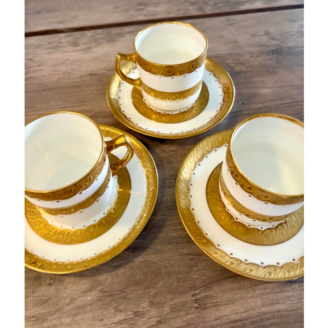 Royal Doulton Antique Hand-Gilded 22k Gold Fine Bone China Teacup & Saucer Set of 3 for Adderley's Ltd - 6 pcs For Sale - Image 4 of 10