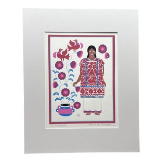 Carlos Mérida Silkscreen Print, "Mazateca... Oaxaca" in 16" x 20" Mat, 1945 For Sale