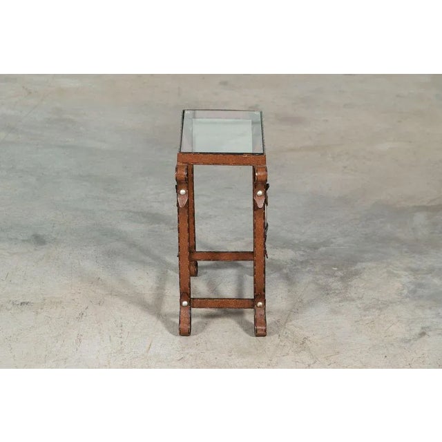 Iron Faux Leather Side Table in the style of Jacques Adnet For Sale - Image 6 of 9