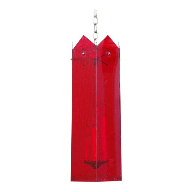 1970s Red Lucite Hexagonal Lantern For Sale