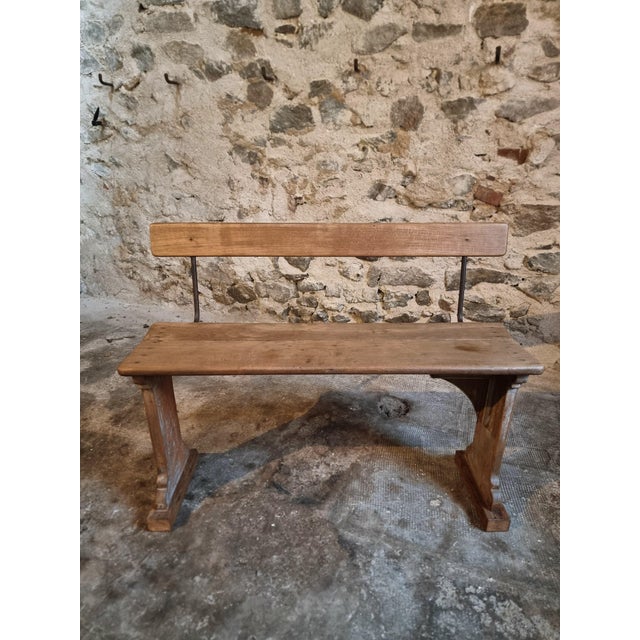 Vintage French Wooden Bench, 1920s For Sale - Image 10 of 16