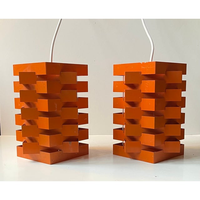 Orange Orange Geometric Octave Pendant Lamps from Niels Esmann & H. C. Jensen, 1960s, Set of 2 For Sale - Image 8 of 11