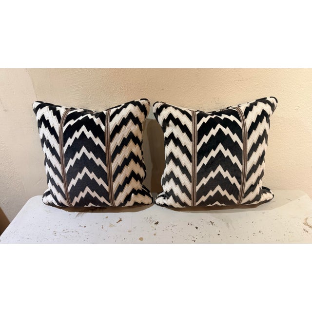 2 Pillow Pair Schumacher Florentine Velvet in Black 19" For Sale - Image 10 of 13