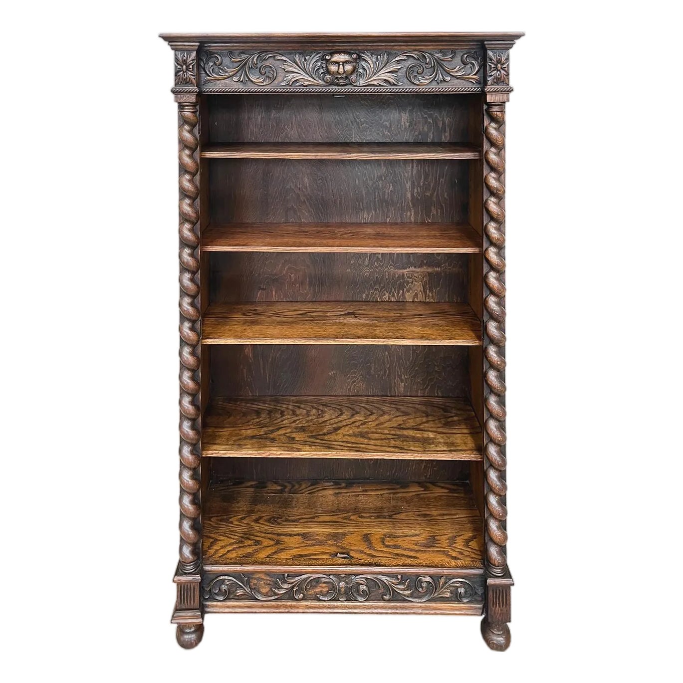 19th Century Carved Oak Bookcase Cabinet in the Style of R. J.