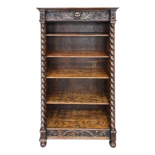 19th Century Carved Oak Bookcase Cabinet in the Style of R. J. Horner & Co. For Sale